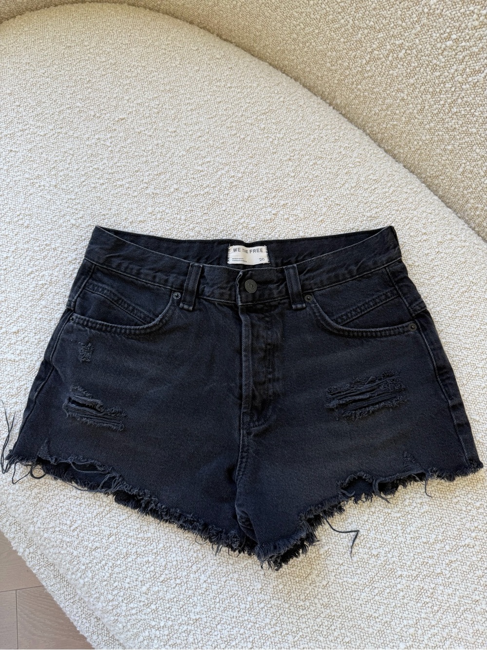 We The Free Black Frayed High-Rise Jean Shorts